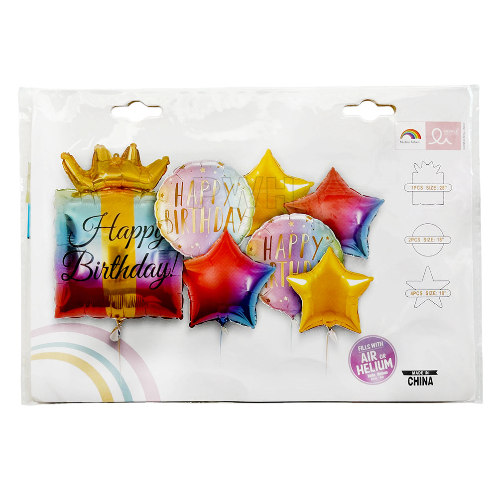 Happy Birthday 7 Pcs Party Crown Celebrations Foil Set