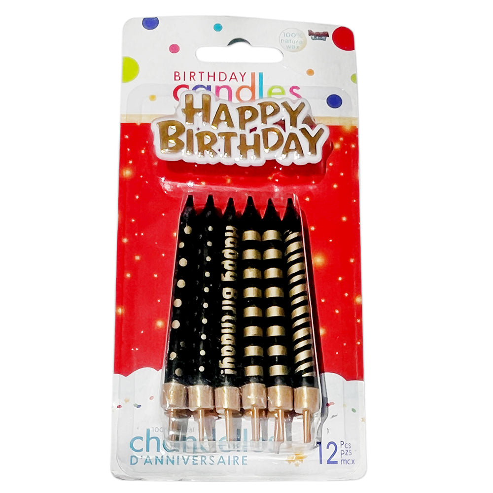 Happy Birthday Black Assorted Candles Set-party wholesale hub