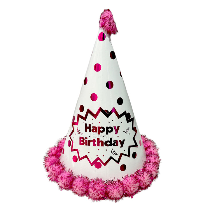 Happy Birthday Polka Pom Pom Party Caps - Assorted Colors