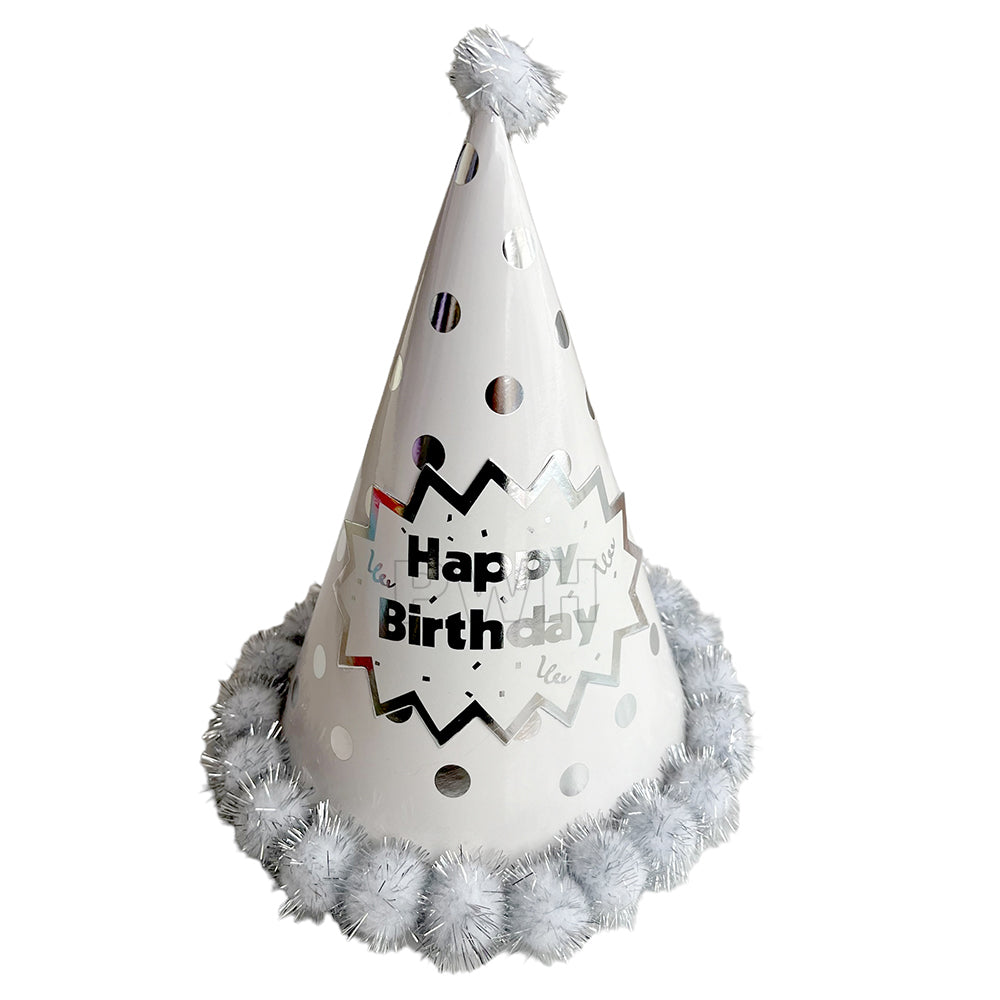 Happy Birthday Polka Pom Pom Party Caps - Assorted Colors