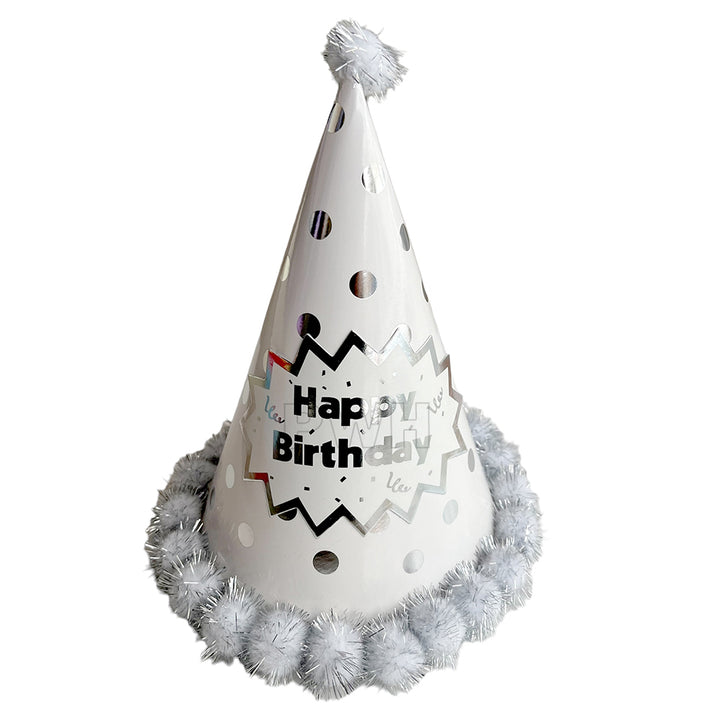 Happy Birthday Polka Pom Pom Party Caps - Assorted Colors