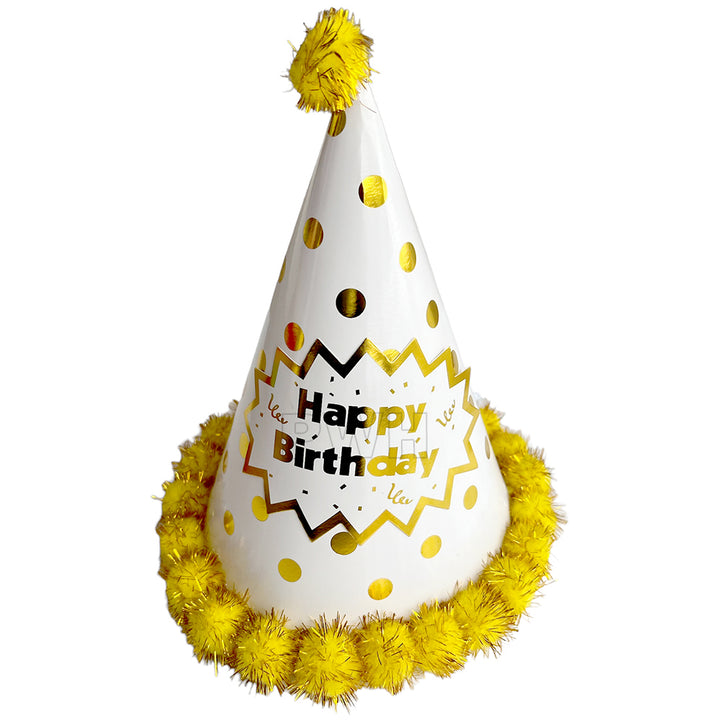 Happy Birthday Polka Pom Pom Party Caps - Assorted Colors