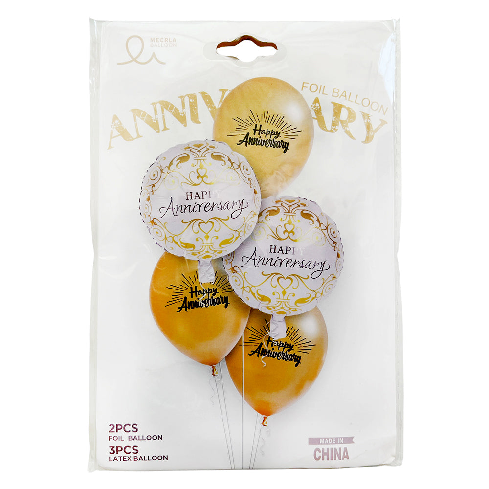 Happy Anniversary 5 Foil Latex Balloon Set-party wholesale hub