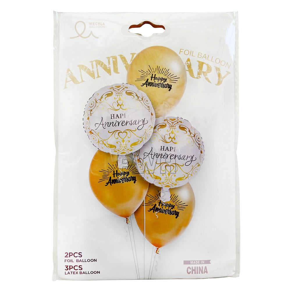 Happy Anniversary 5 Latex Balloon Set [ Assorted ]