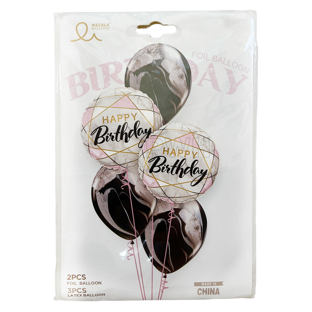 Happy Birthday 5 Foil Latex Balloon Set [ Assorted ]