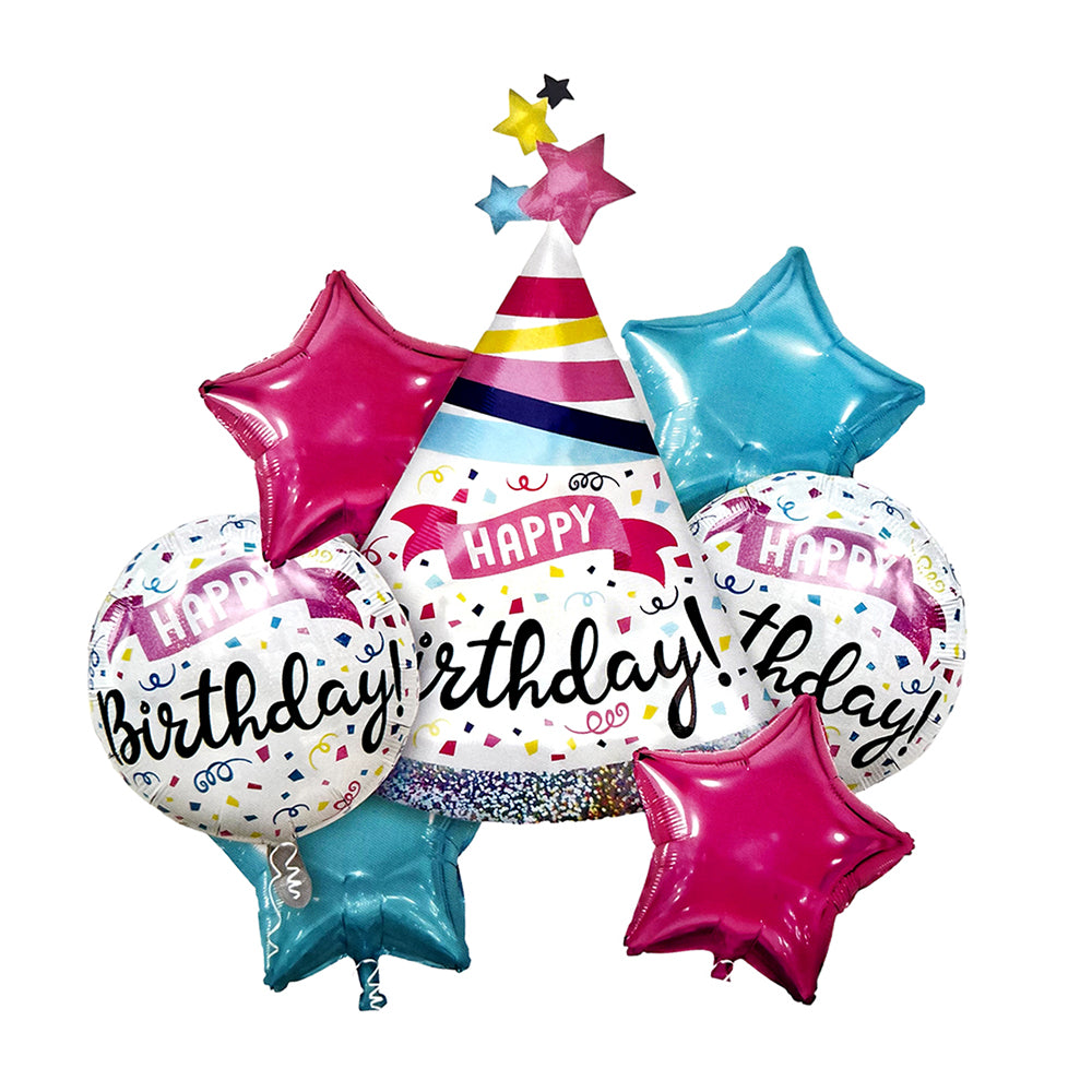 Happy Birthday Crown 7 Pcs Foil Balloons Set - Party wholesale hub