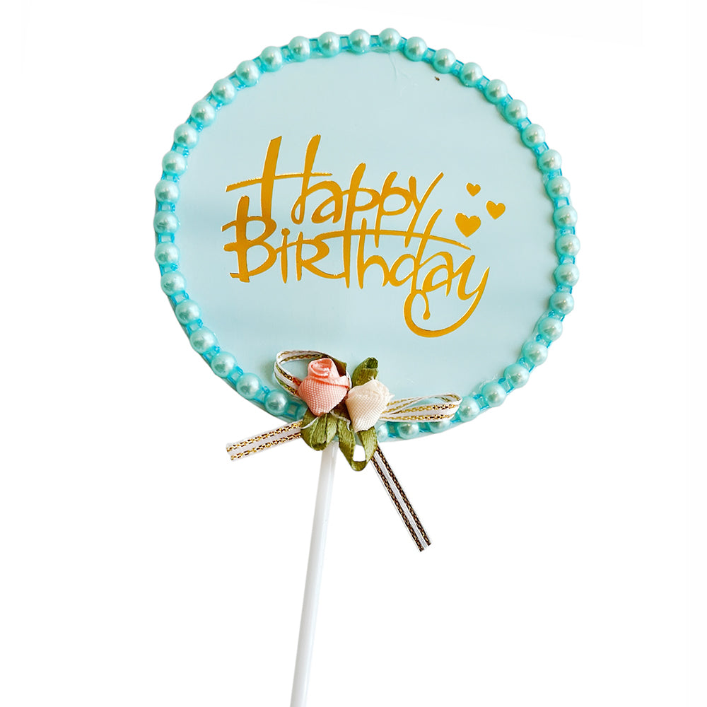 happy birthday golden print blue cake topper wholesale