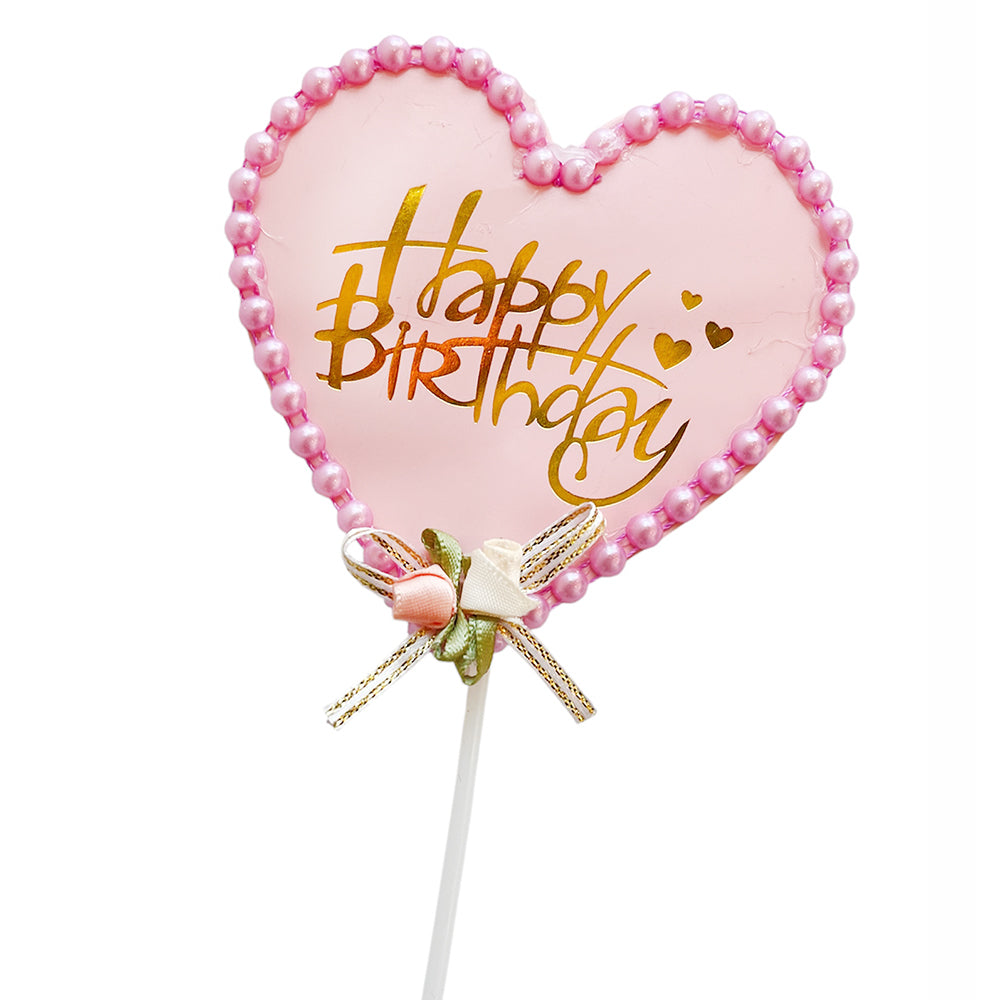 happy birthday golden print pink heart cake topper wholesale