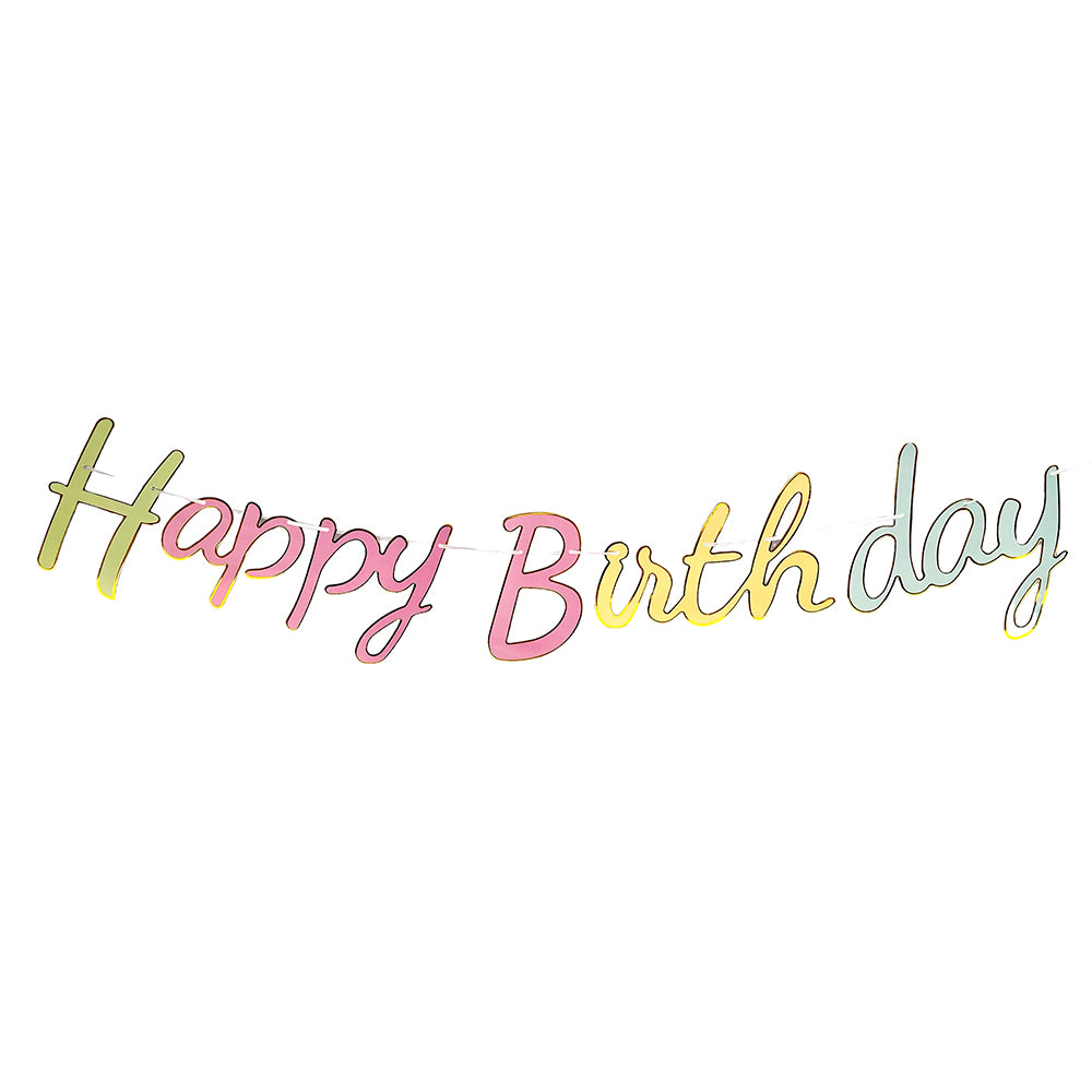 happy birthday neon cursive banner bunting - party wholesale hub