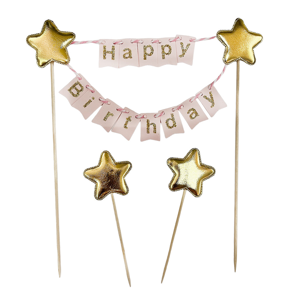 Happy Birthday Cake Topper Banner Bunting - Pink - Party Wholesale Hub