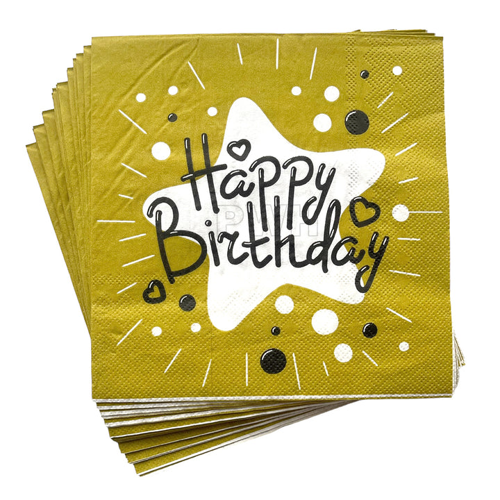 Happy Birthday Theme Golden Paper Napkins [20 Nos]