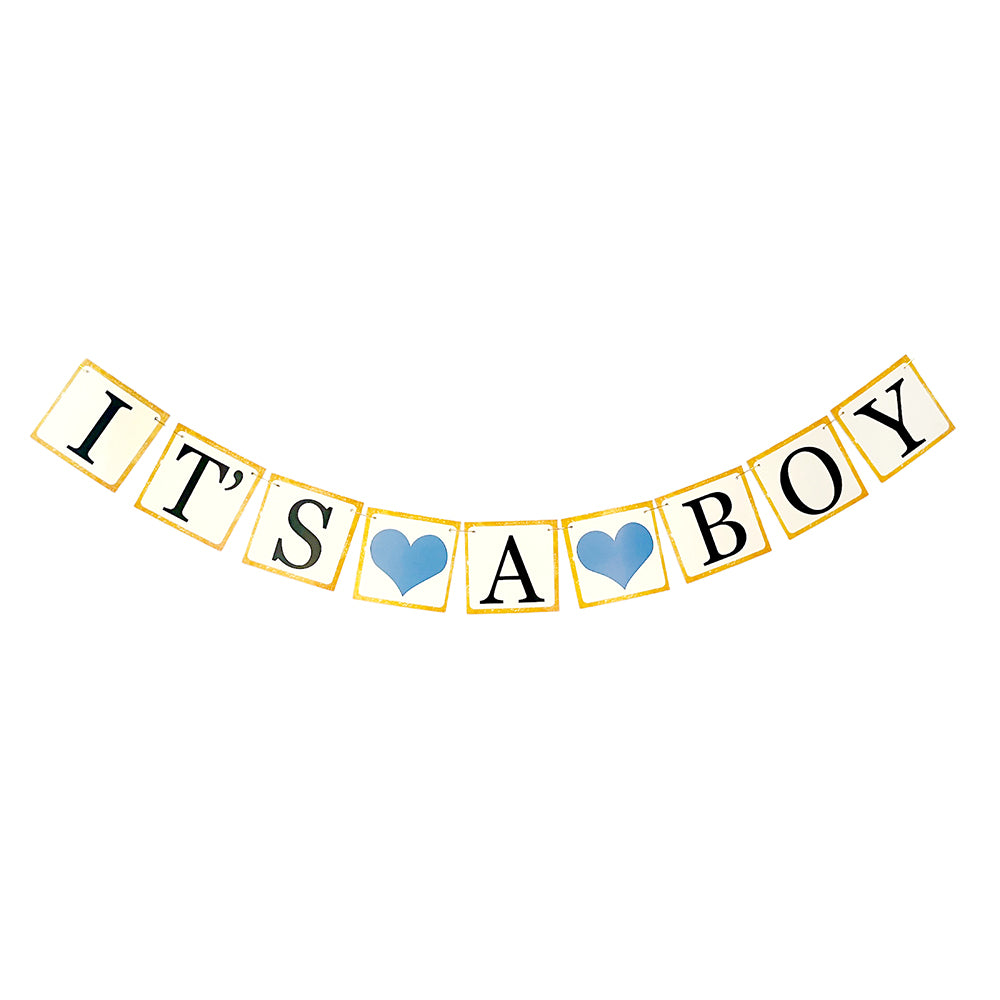 It_s A Boy Black Golden Paper Banner for New Arrival Baby Shower-Party wholesale hub