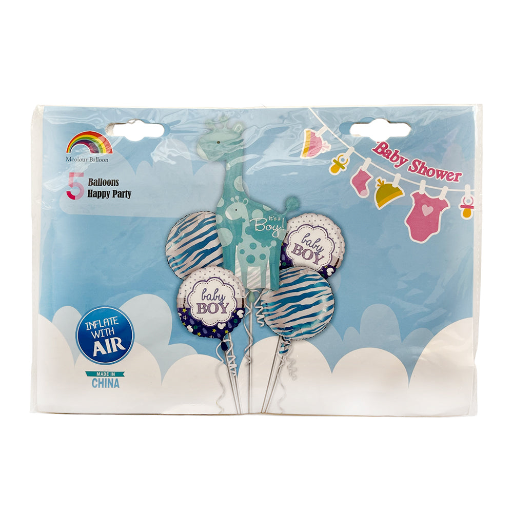 It's A Boy 5 In 1 New Arrival/Baby Shower Giraffe Balloons Set - Party wholesale hub