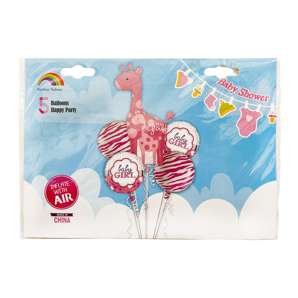 It's A Girl 5 In 1 New Arrival / Baby Shower Giraffe Balloons Set Party wholesale hub