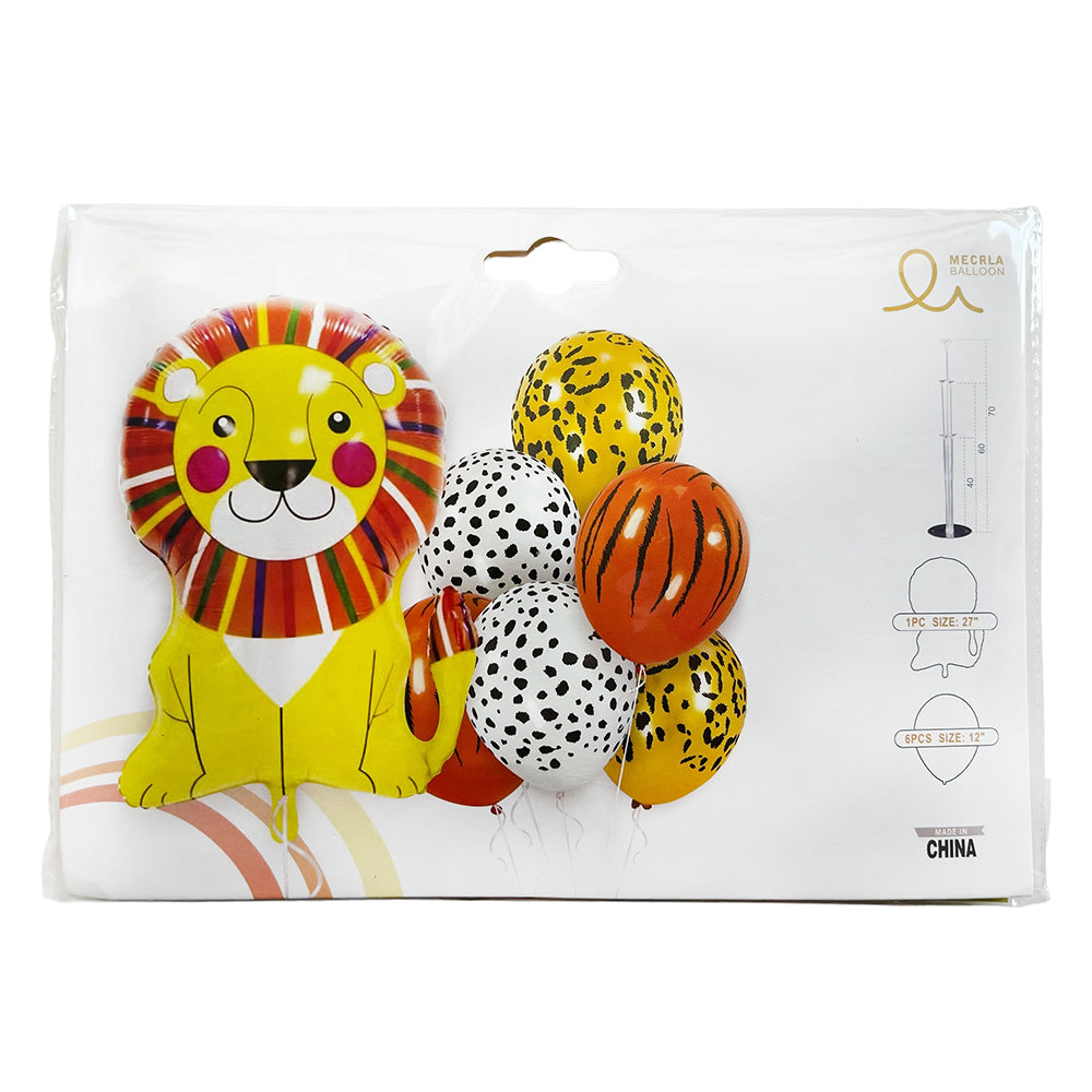 Lion Theme 7 Pcs Foil Latex Balloon Set-Party wholesale hub