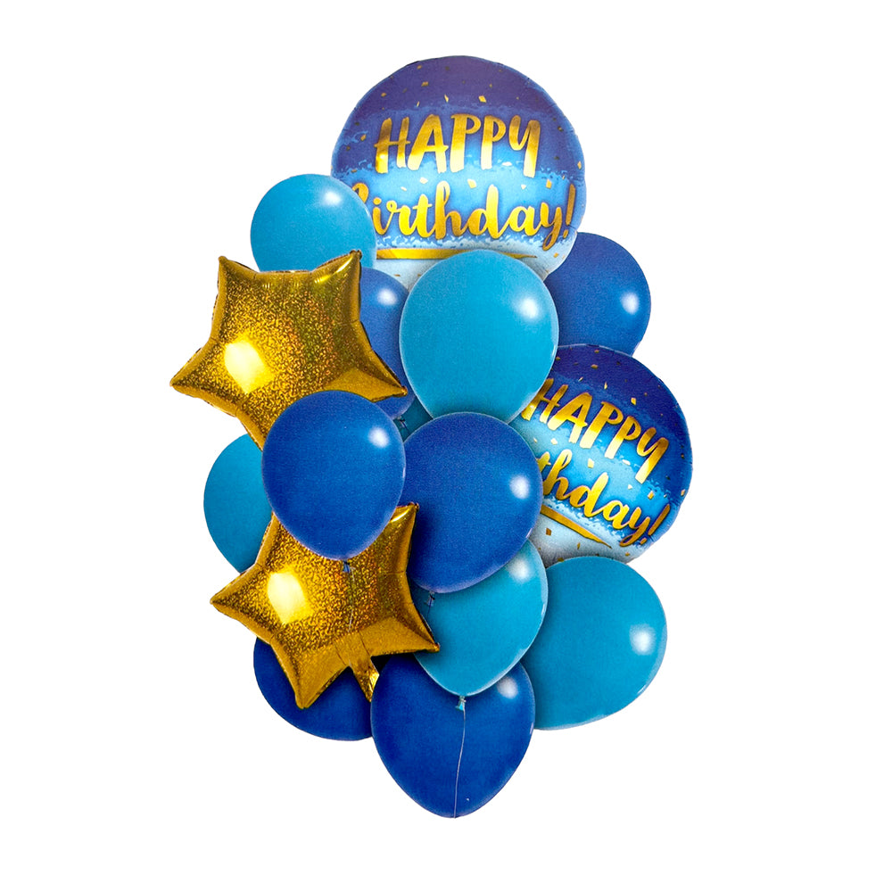 Mcolor Happy Birthday 16 Pcs Balloons Set  Blue-Party wholesale hub