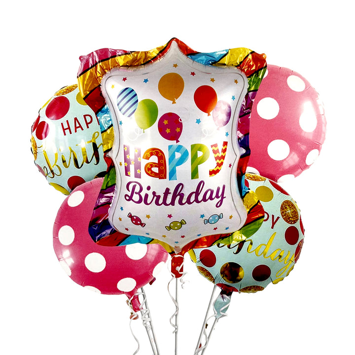 Mcolor Happy Birthday 5 in 1 Set Multi color Balloons Square- Party wholesale hub