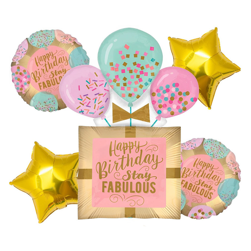 Mcolour Happy Birthday Stay Fabulous 5 In 1 Foil Balloons Decoration - Party wholesale hub