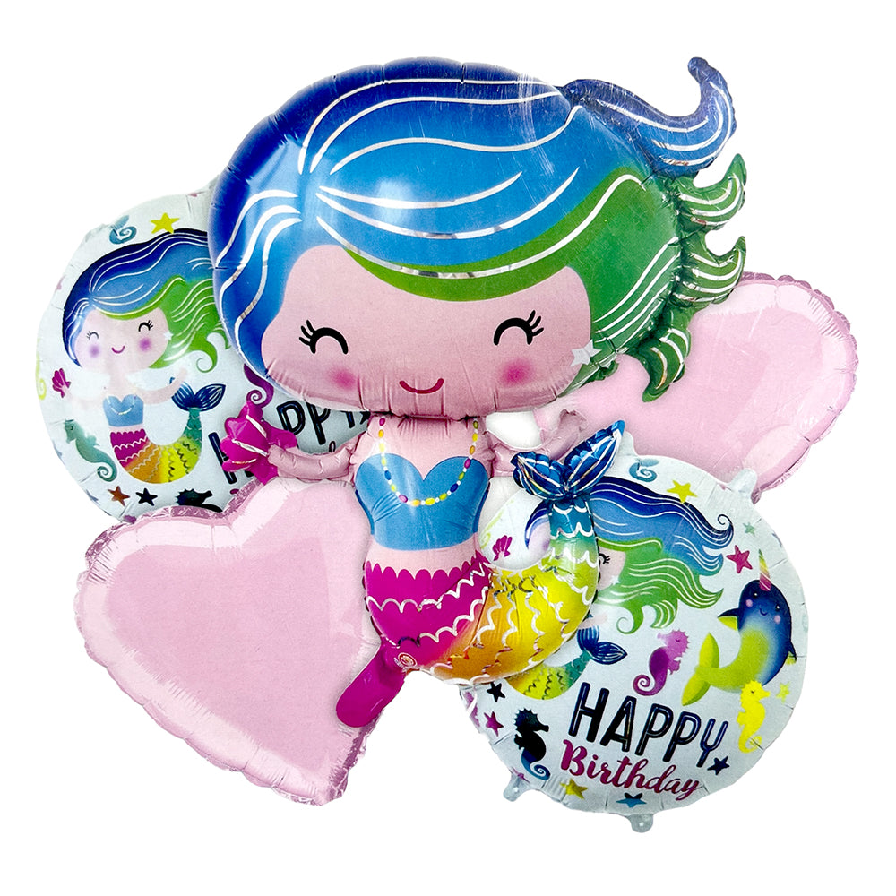 Mermaid 5 in 1 Foil Balloons Bouquet Set - Party wholesale hub