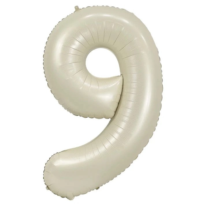 Large 32-inch cream number four foil balloon with a soft neutral finish, representing the available number range from 0 to 9.