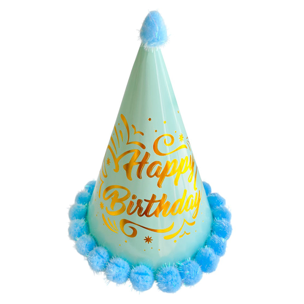Happy Birthday Pom Pom Party Cap - Blue & Pink (1Pcs)