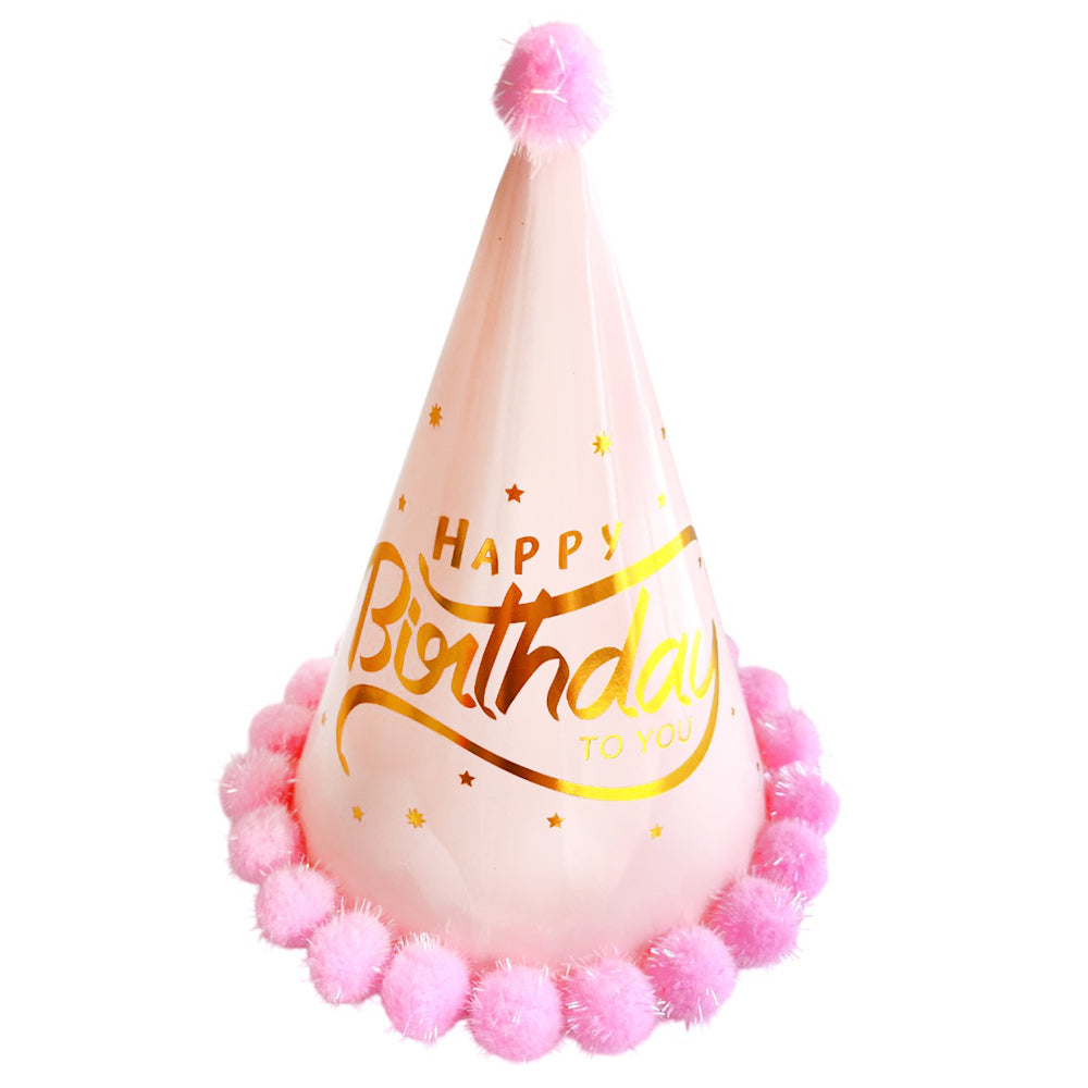 Happy Birthday Pom Pom Party Cap - Blue & Pink (1Pcs)