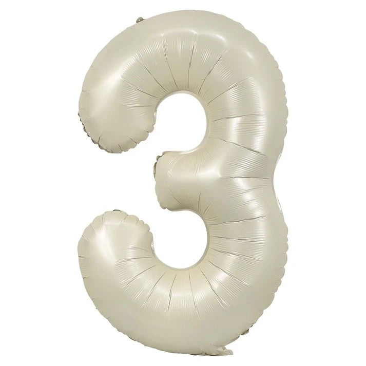 Large 32-inch cream number four foil balloon with a soft neutral finish, representing the available number range from 0 to 9.