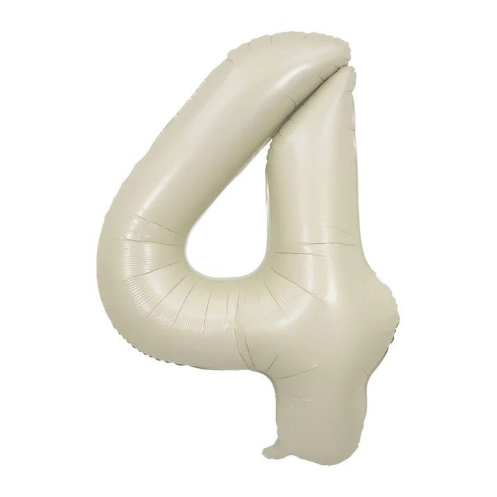 Large 32-inch cream number four foil balloon with a soft neutral finish, representing the available number range from 0 to 9.
