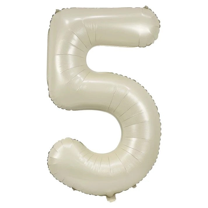Large 32-inch cream number four foil balloon with a soft neutral finish, representing the available number range from 0 to 9.