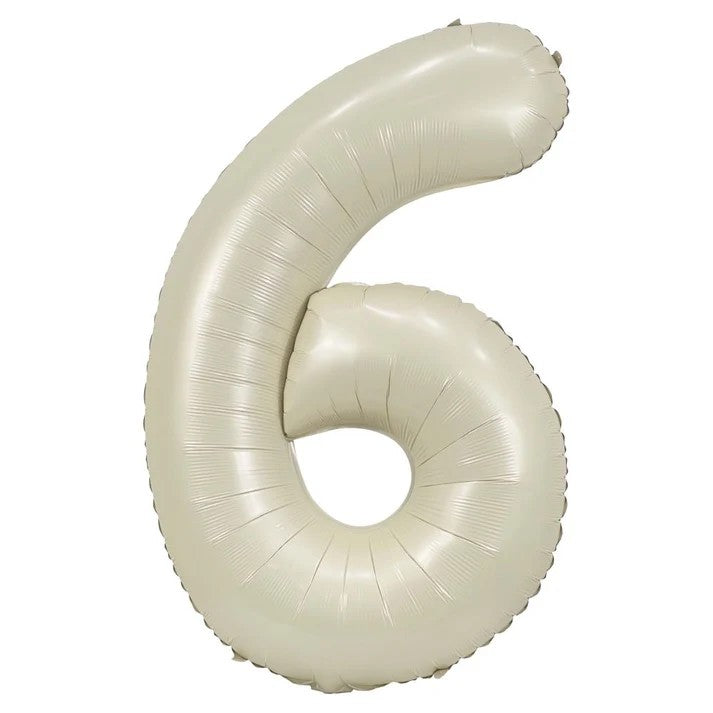 Large 32-inch cream number four foil balloon with a soft neutral finish, representing the available number range from 0 to 9.