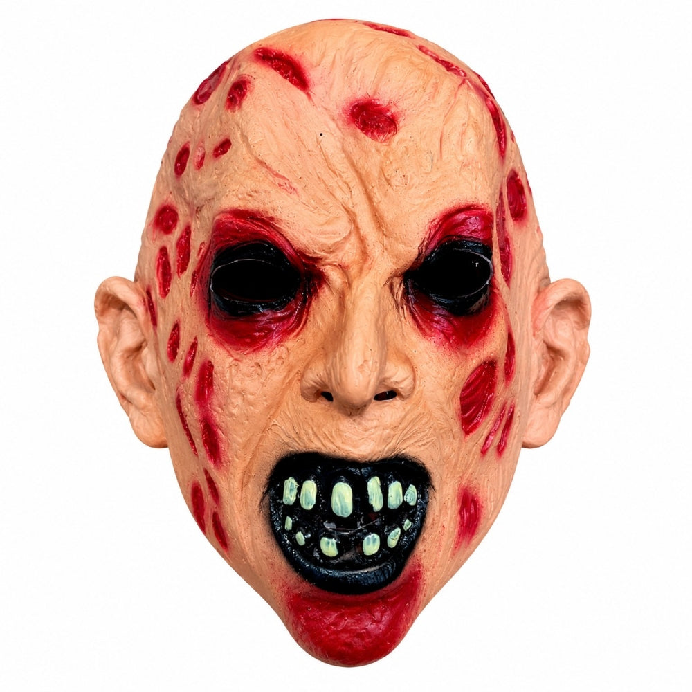 Deluxe Burnt Face Halloween mask with brown scarred skin details, open eye areas and an elastic head strap.