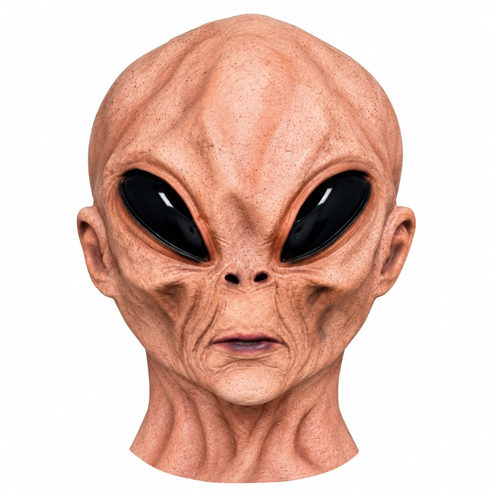  Green and brown alien Halloween face mask with prominent eyes, pointed ears, textured skin and tentacle-like monster details.