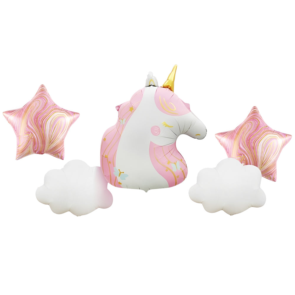 Premium Unicorn Fantasy 5-Piece Foil Balloon Set with Jumbo Unicorn Balloon for Kids Birthday Party Decoration