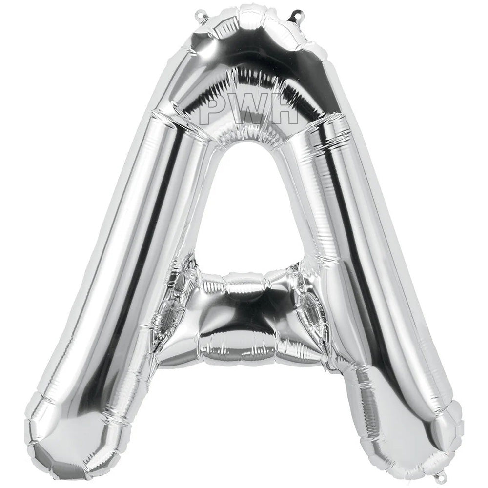 16" STANDARD Foil Alphabet Balloons- Silver (Letters A - Z)