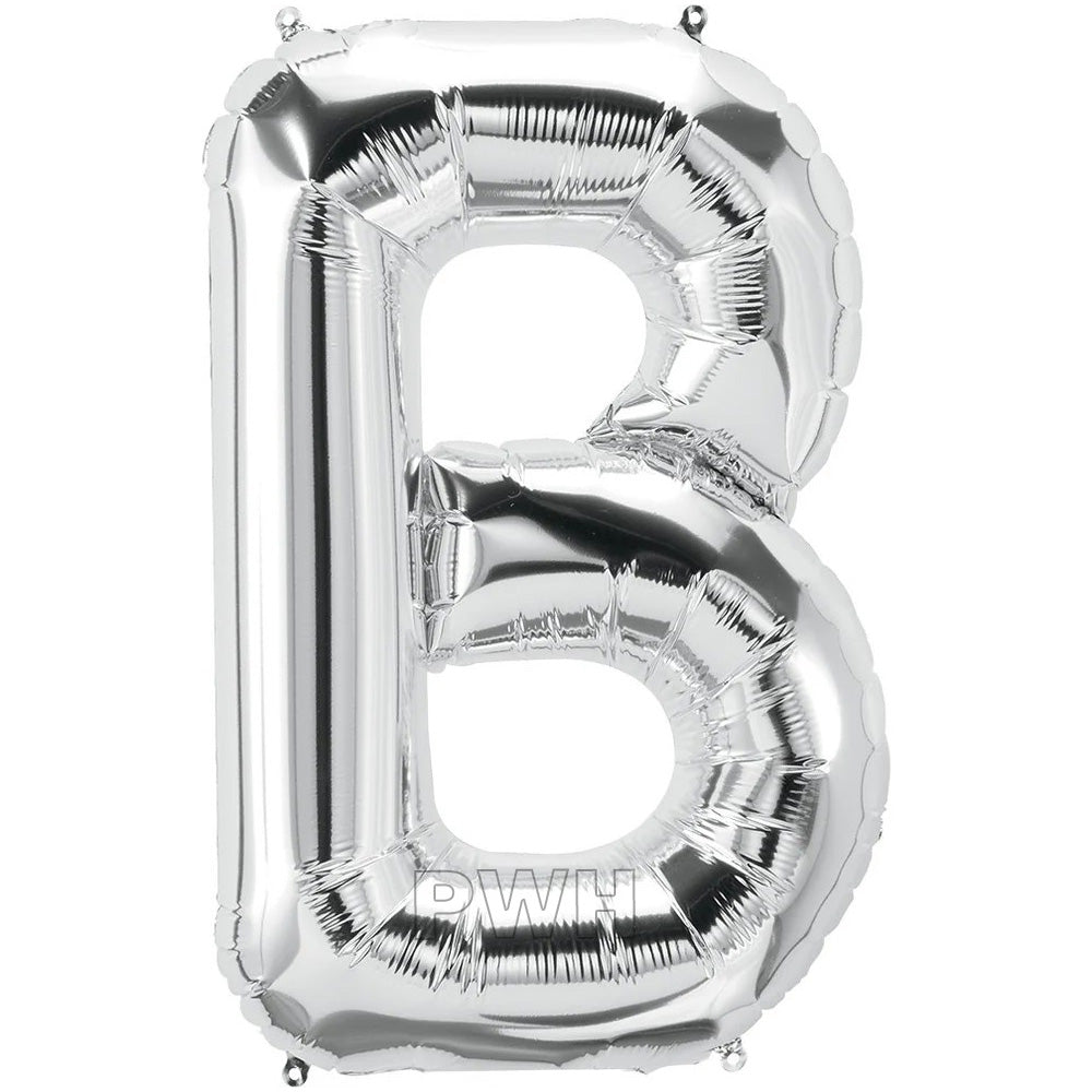 16" STANDARD Foil Alphabet Balloons- Silver (Letters A - Z)