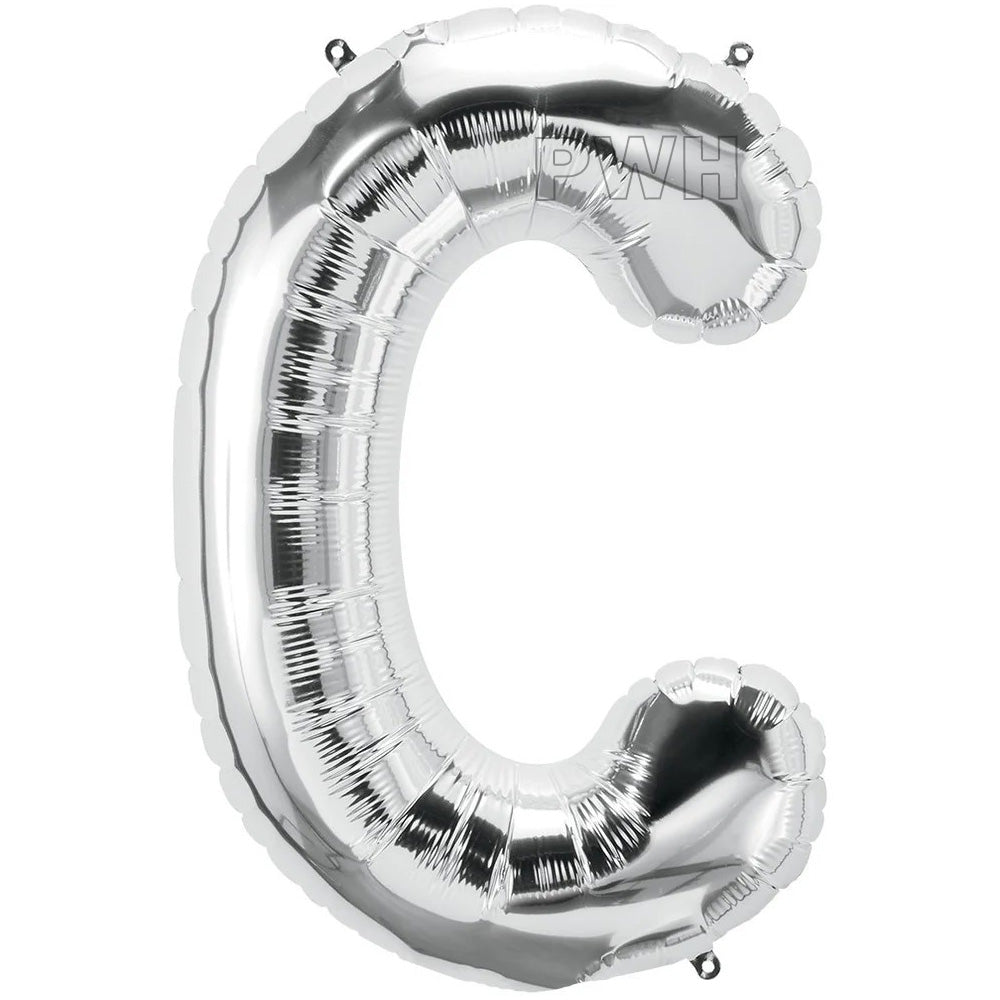 16" STANDARD Foil Alphabet Balloons- Silver (Letters A - Z)