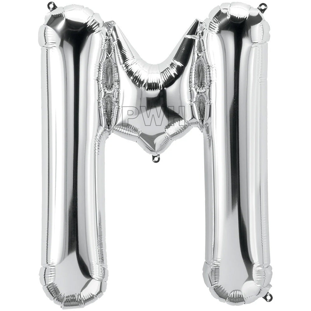 16" STANDARD Foil Alphabet Balloons- Silver (Letters A - Z)