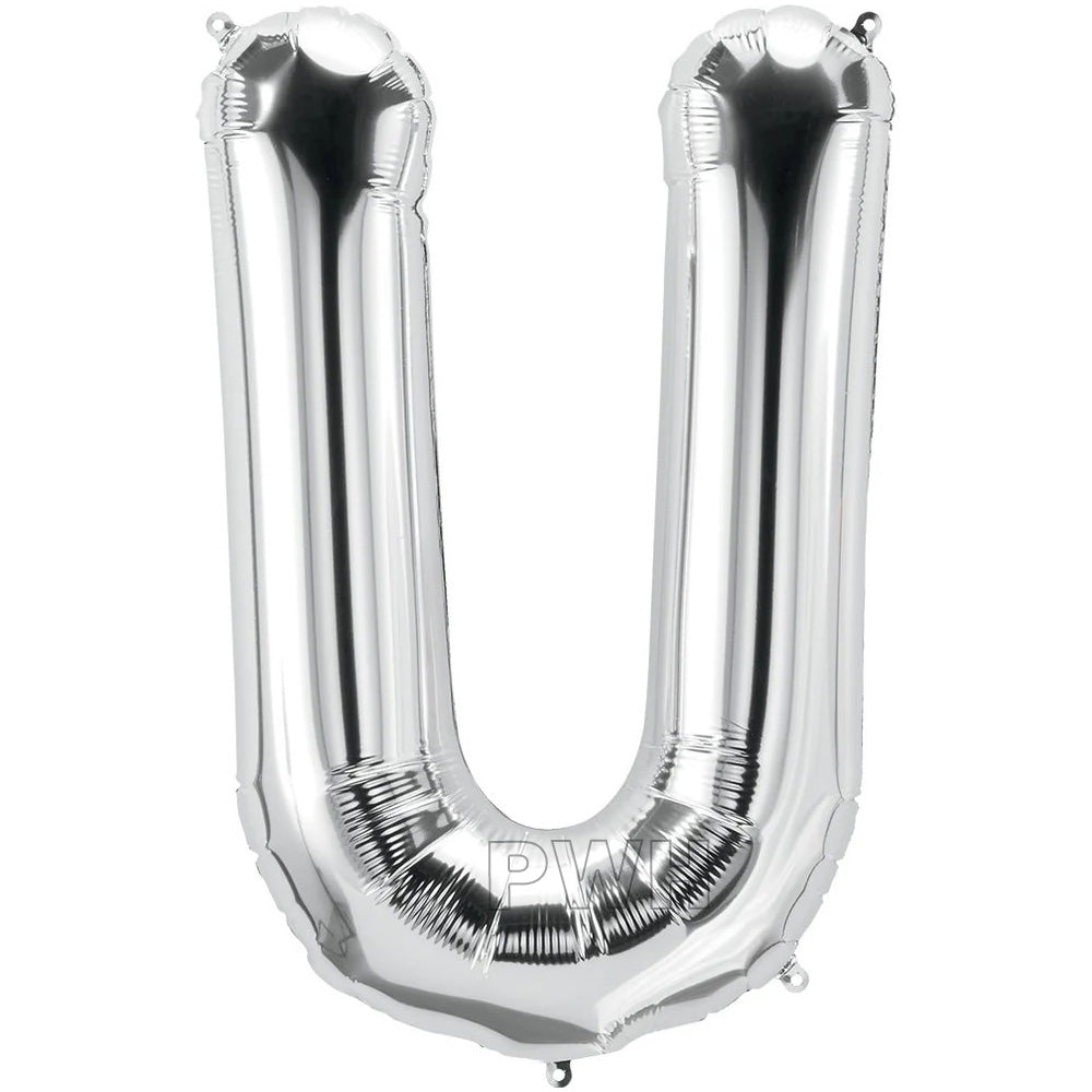 16" STANDARD Foil Alphabet Balloons- Silver (Letters A - Z)
