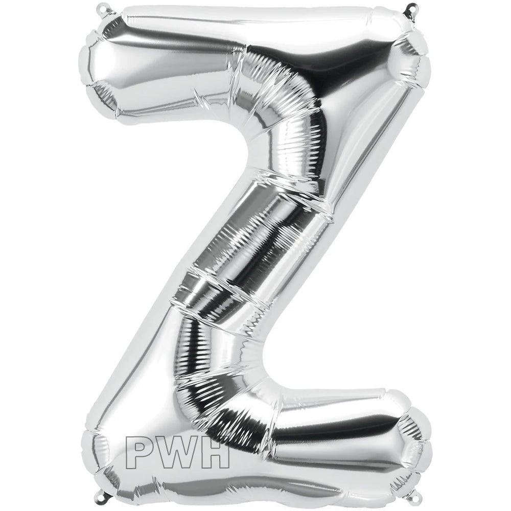 16" STANDARD Foil Alphabet Balloons- Silver (Letters A - Z)