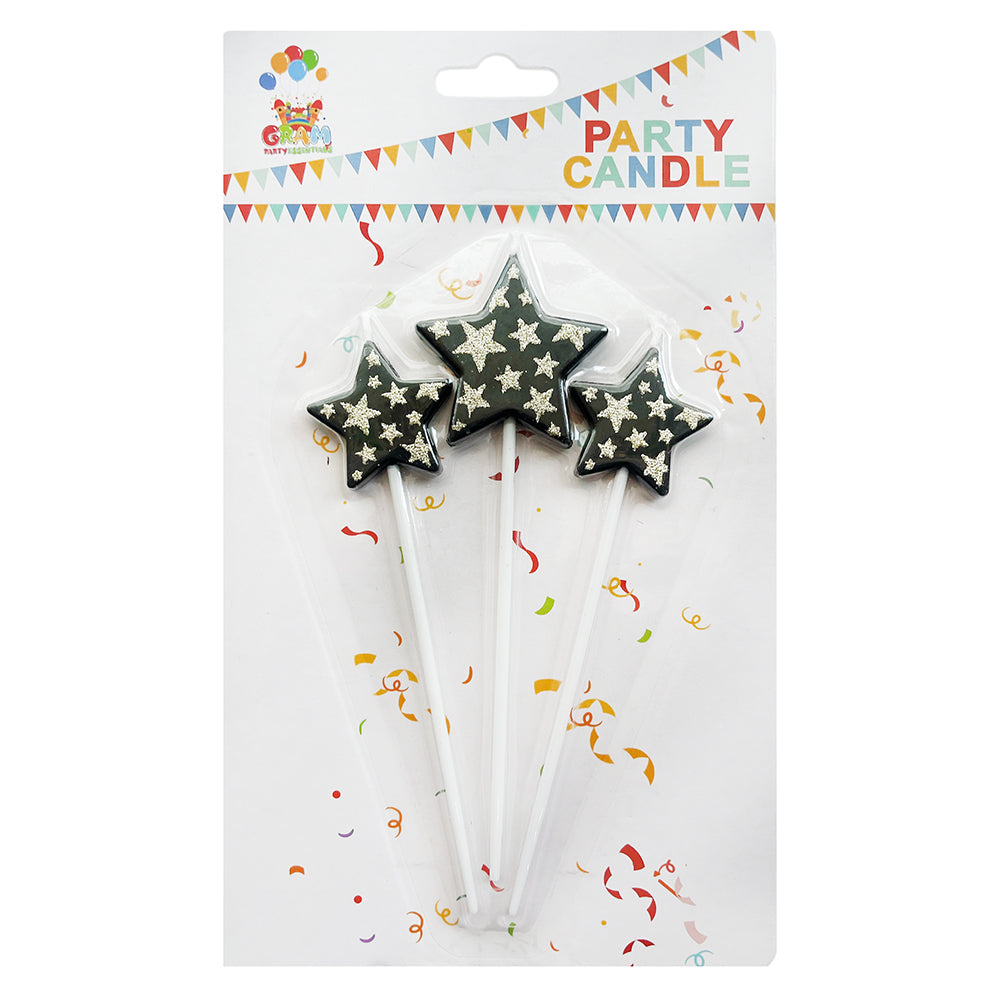 STAR SHAPED CAKE CANDLE_3PC_PARTY WHOLESALE HUB