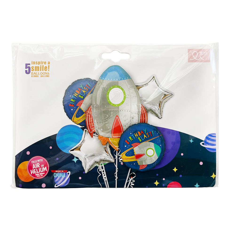 Space Rocket Theme 5 in 1 Foil Balloon Set Party wholesale hub