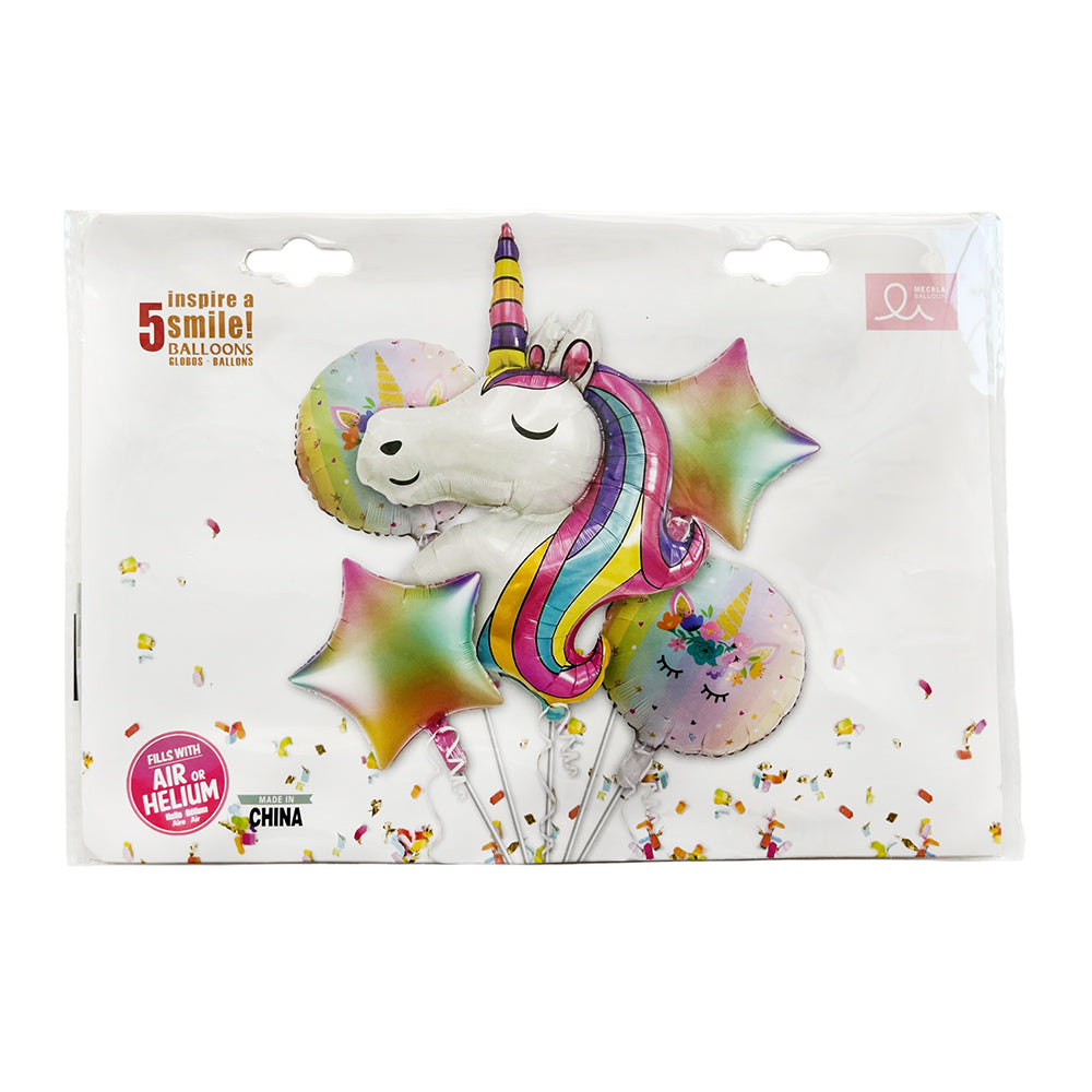 Unicorn Theme 5 in 1 Foil Balloon Set Party wholesale hub