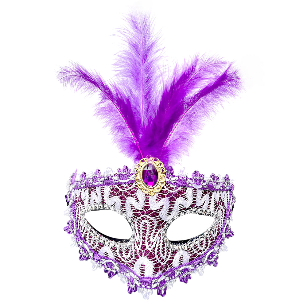 Venetian Party Feather Eye Mask - Assorted Colors (1 Pcs)