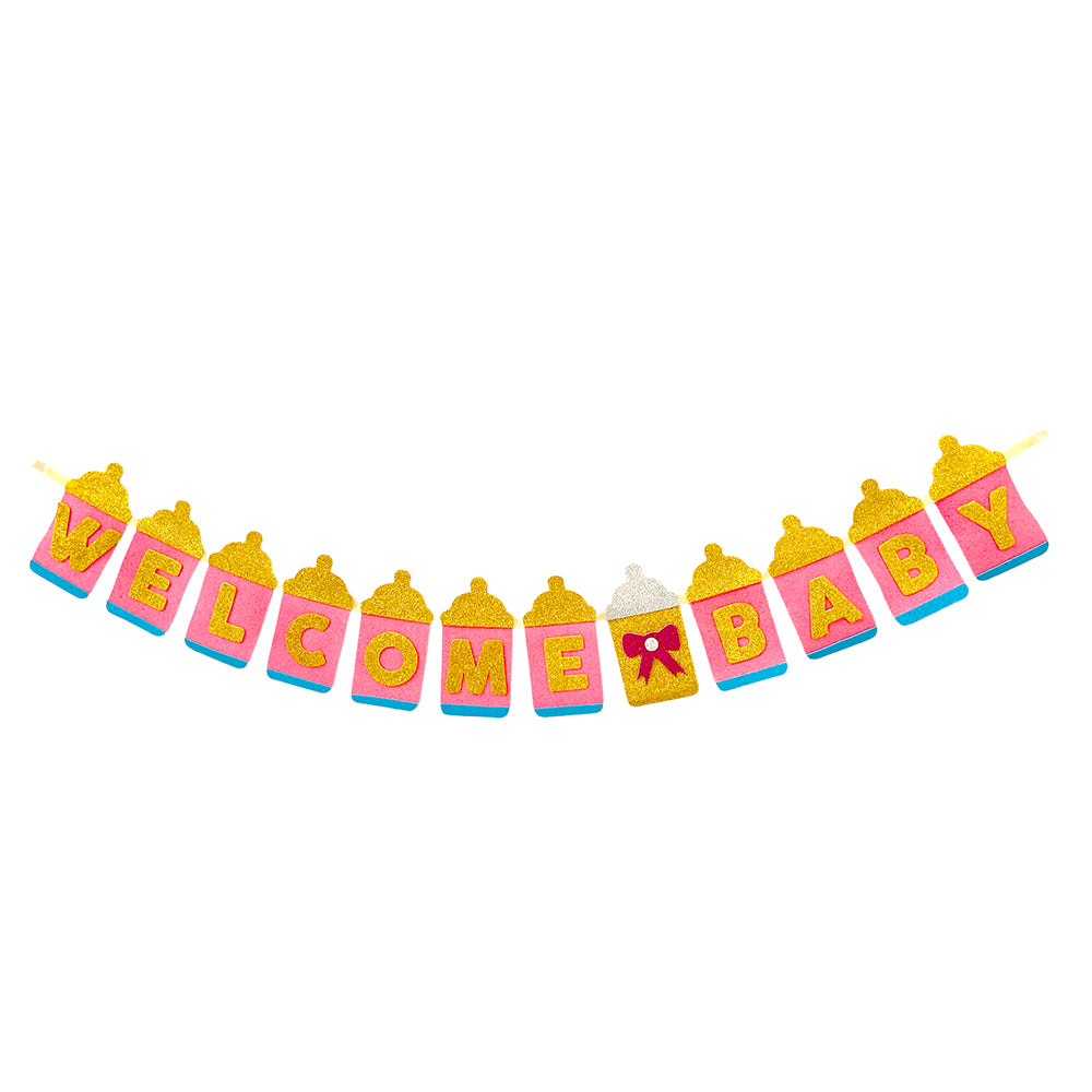 Welcome BABY Bottle Wall Banner - Pink - Party wholesale hub