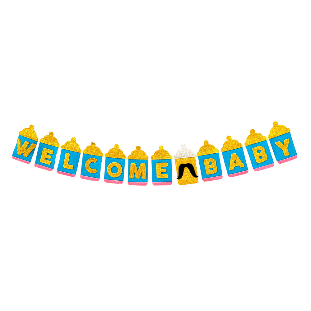 Welcome BABY Bottle Wall Banner - Blue - Party wholesale hub