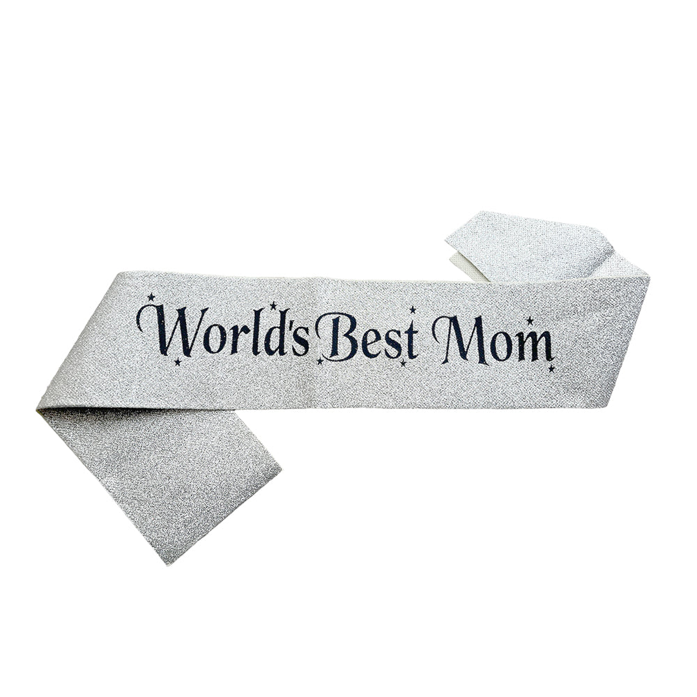 Worlds Best Mom Glitter Sash - Party wholesale hub