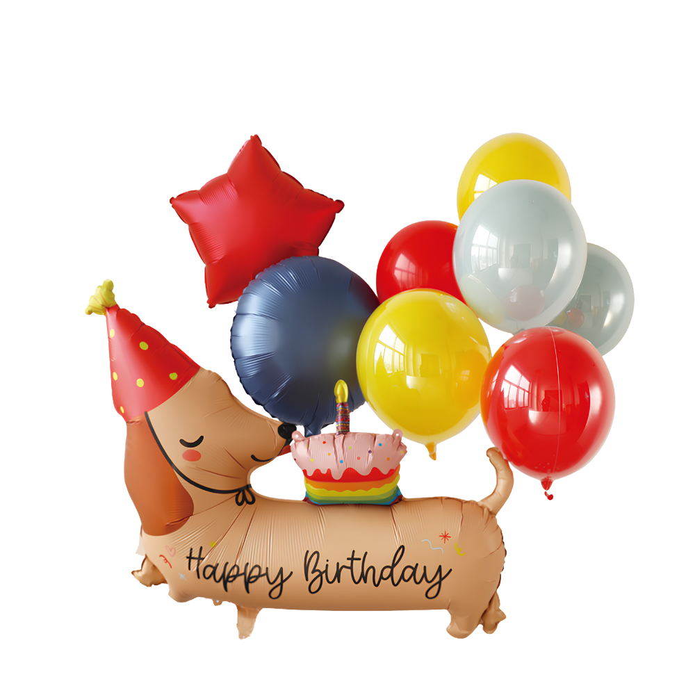 Happy Birthday Dachshund Dog Foil Balloon Set Wholesale for Kids Birthday Decoration