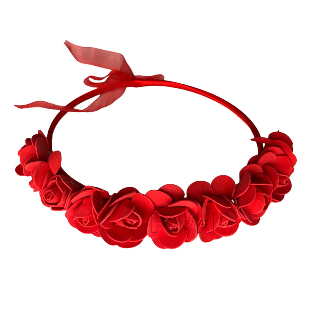 Bloomy rose flower crown headband for women and girls in red yellow and pink colors from Party Wholesale Hub India