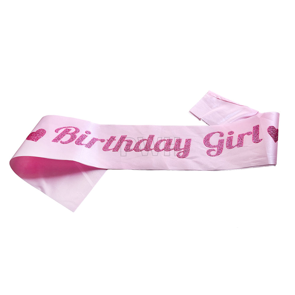 Blush pink Birthday Girl premium satin party sash for girls' birthday celebrations, milestone parties, cake-cutting ceremonies, and birthday photoshoots from Party Wholesale Hub India.