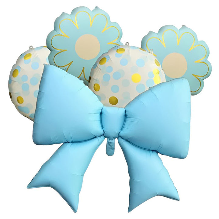 Bow Super Shaped 5 in 1 Mylar Foil Balloon Bouquet Set in Light Pink and Light Blue for birthday and baby shower decoration available at wholesale from Party Wholesale Hub